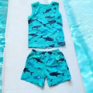 Just One You Blue Whale Matching Tank Top Shorts Set Size 3T